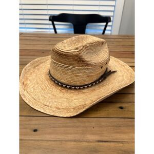 Bullhide Palm Leaf Straw Cowboy Hat, XS Wide Open Western Leather Band Rodeo
